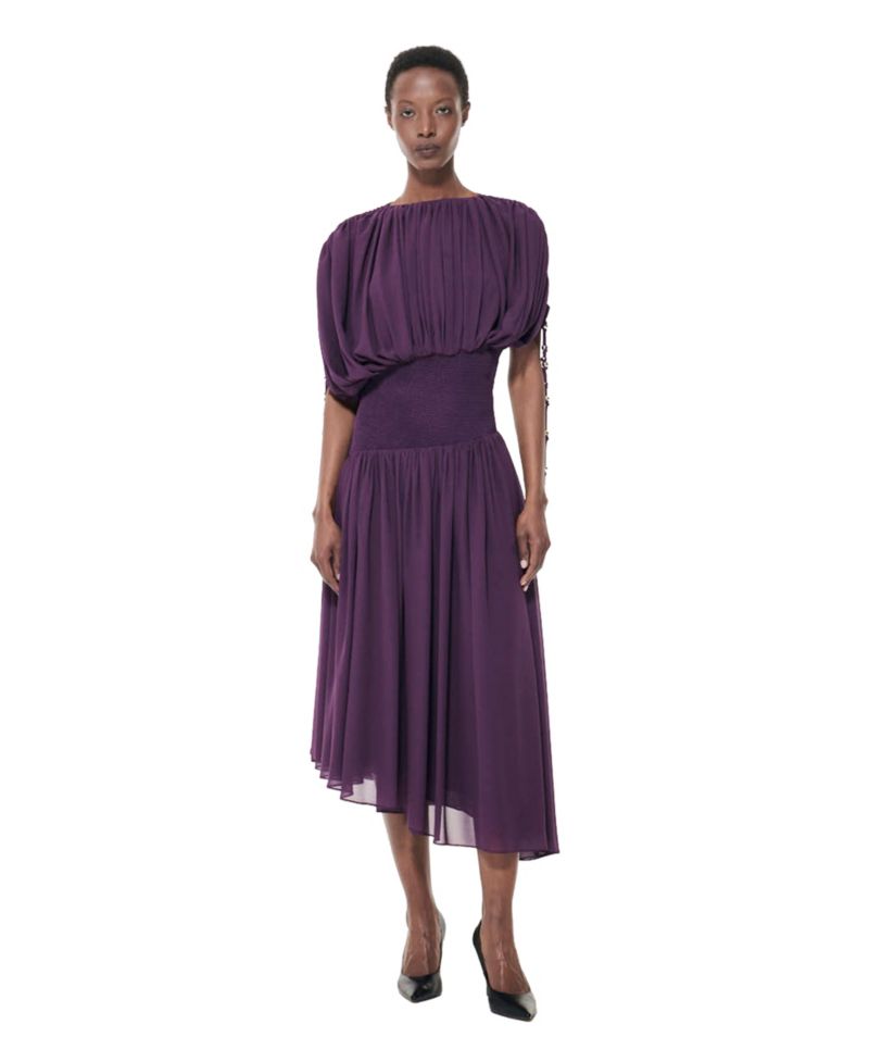 Women's Smocked Waist Ruched Sleeve Dress