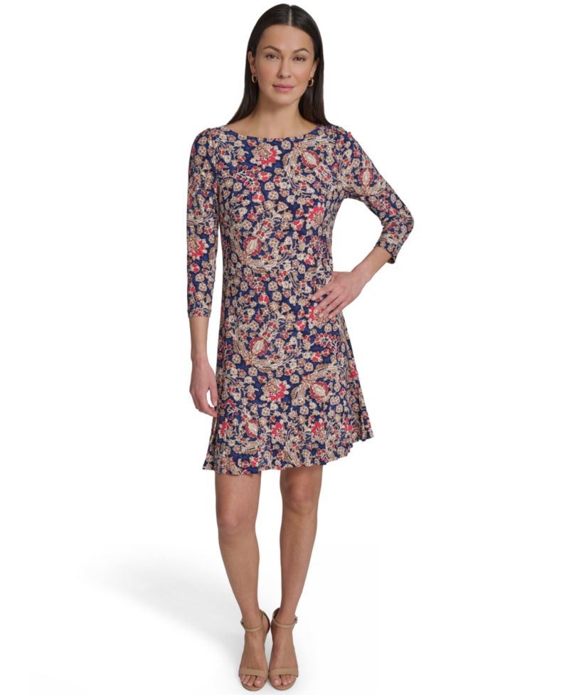 Women's Boat Neck Pleated Hem Dress