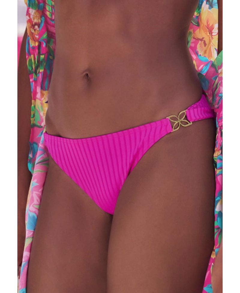 Women's Floral Print Ribbed Hardware Detail Low-Rise Swim Bottom