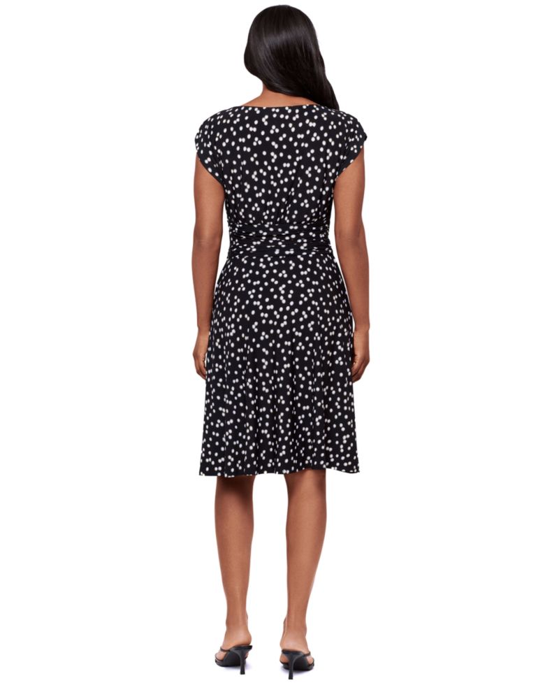Women's Dot-Print Boat Neck Short-Sleeve Shaping Dress