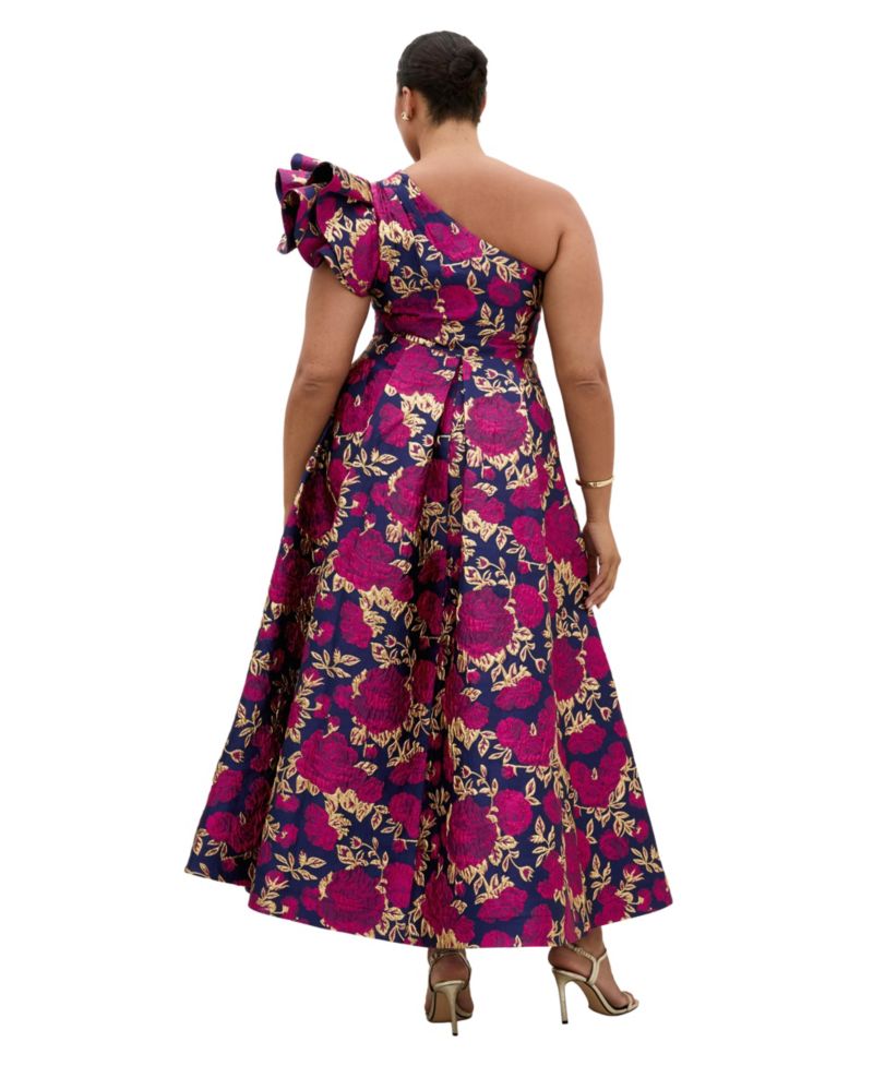 Plus Size Grand Gala One-Shoulder Jacquard Maxi Dress