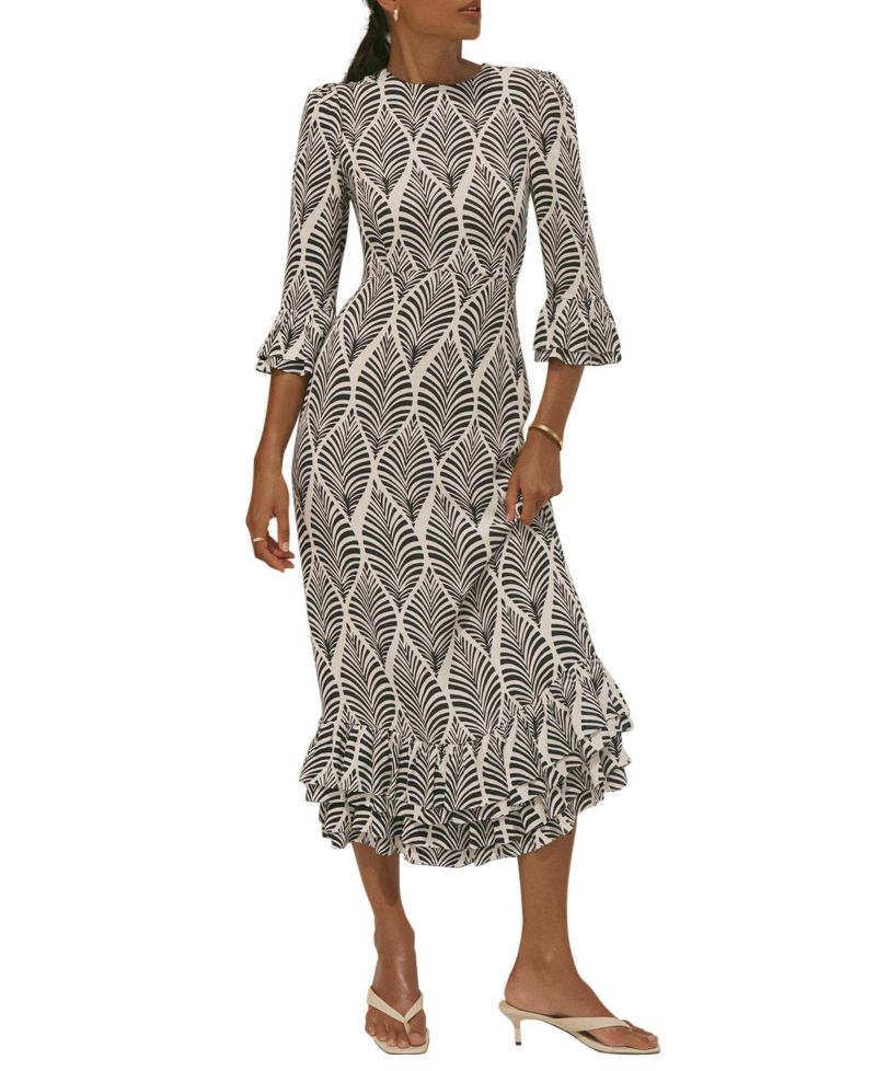 Women's Printed Tiered-Ruffle Rayon Midi Dress