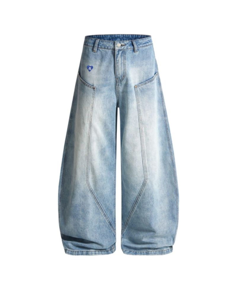 Men's Seam Panel Baggy Barrel Jeans