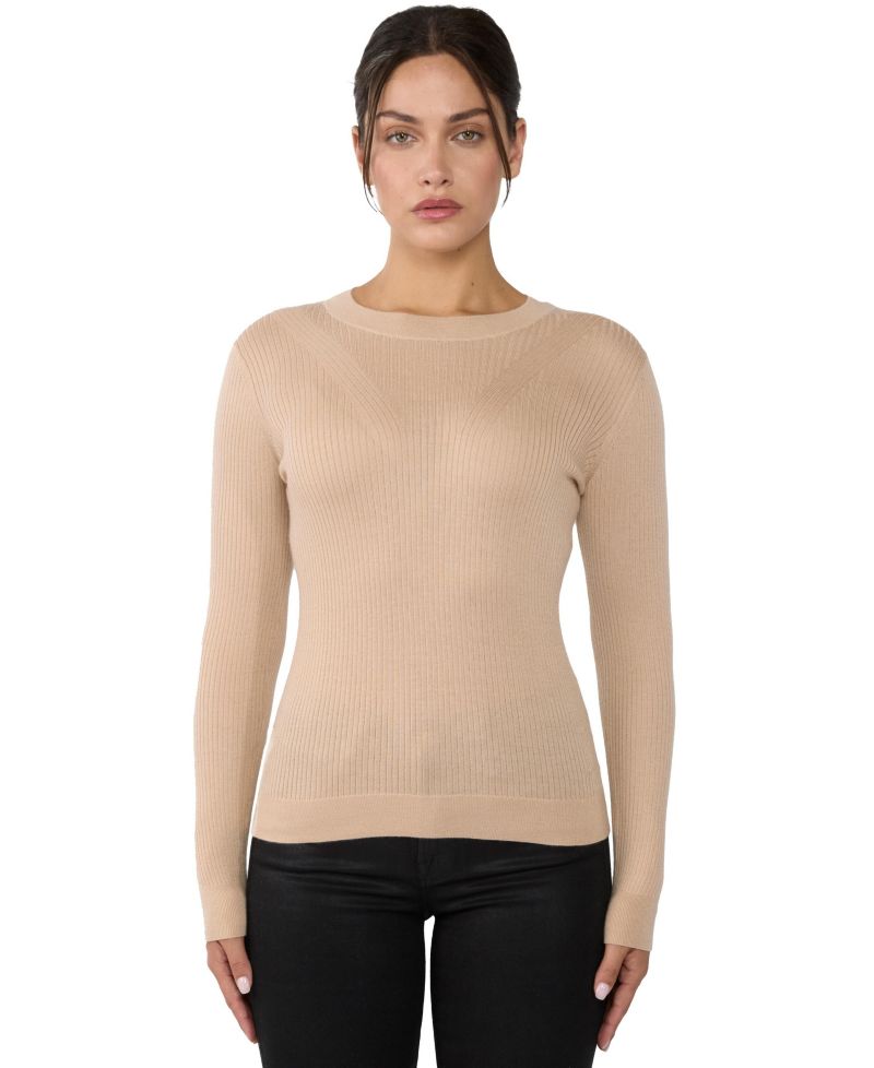 Women's Tissue Weight Cashmere Silk Rib-knit Crewneck Sweater
