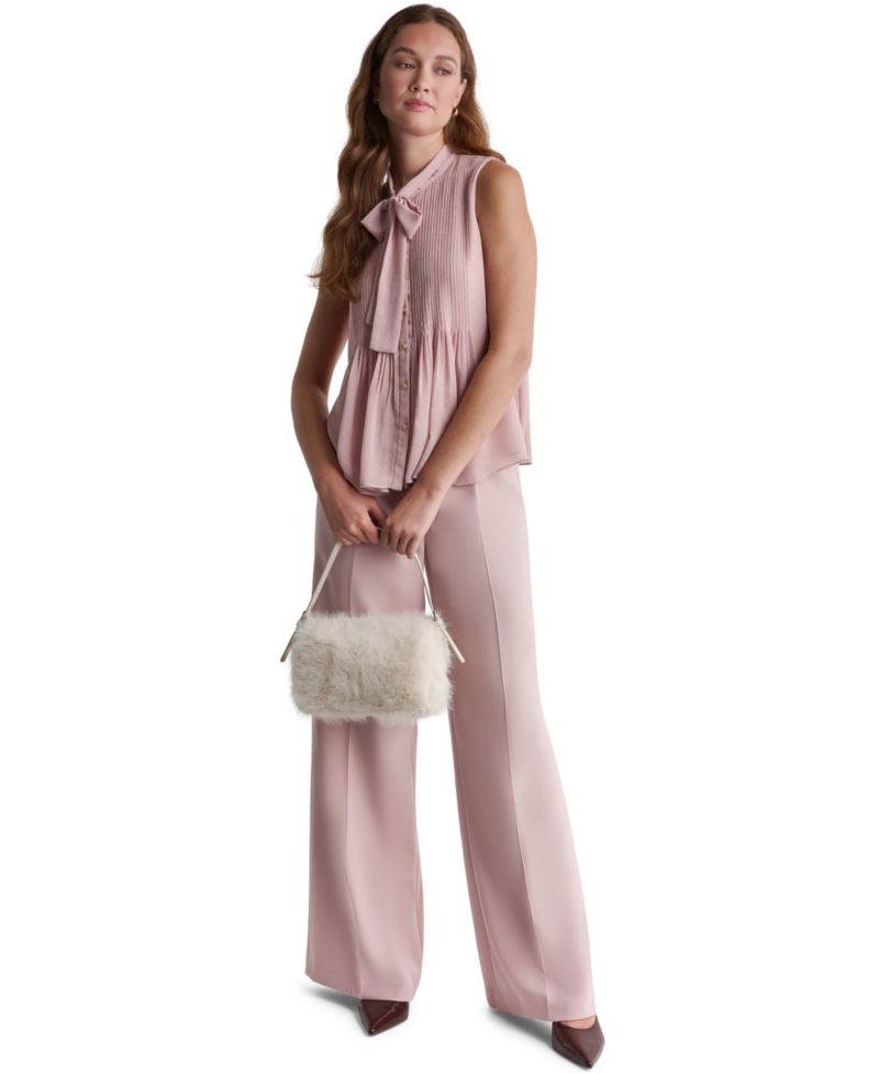 Women's Sleeveless Tie-Neck Pleated Blouse