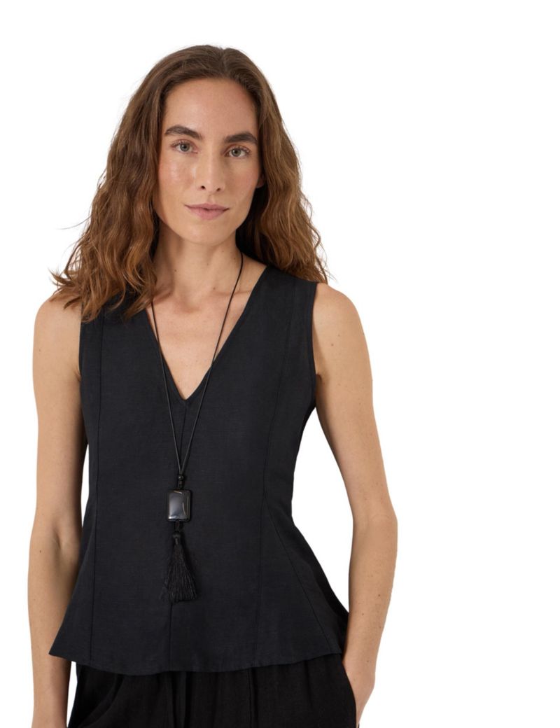 Women's Jose V-Neck Godet Sleeveless Linen-Blend Top