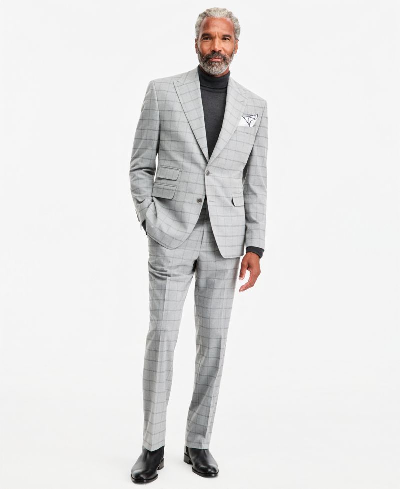 Men's Classic-Fit Gray & Black Check Suit Separate Jacket