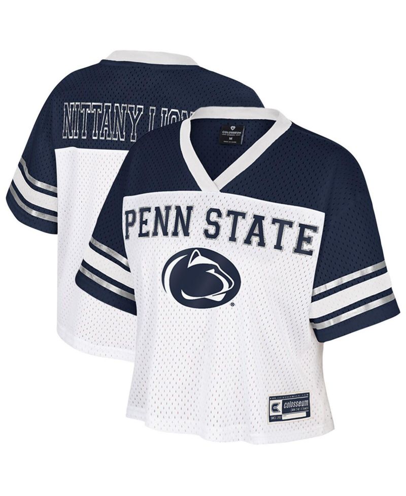 Women's White Penn State Nittany Lions Treasure Cropped Football Jersey
