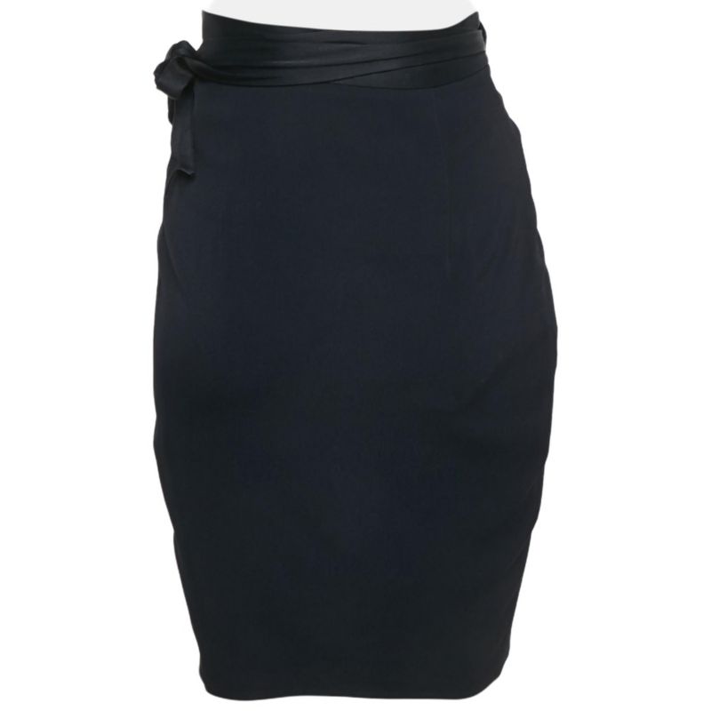 Women's Navy Blue Sateen Ruffled Wrap Skirt