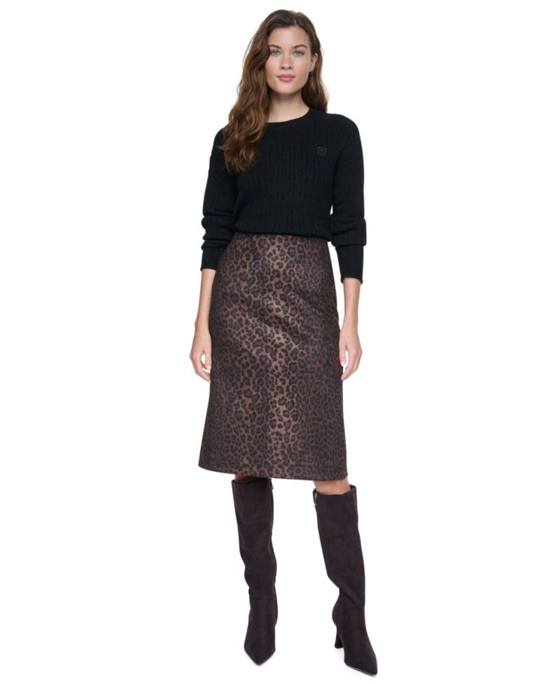Women's High-Waisted Animal Print Pencil Faux Suede Skirt