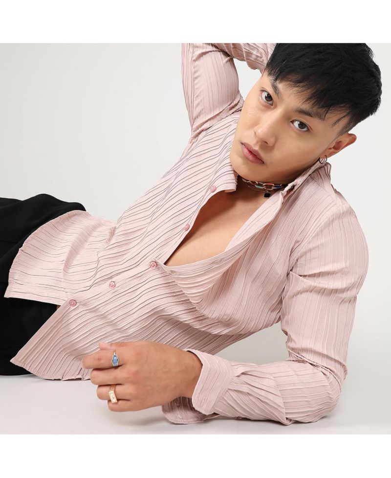 Men's Blush Pink Self-Design Striped Shirt
