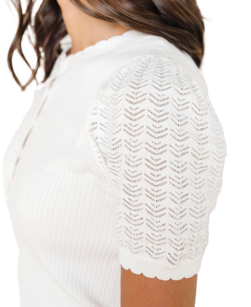 Women's Hope and Henry Organic Pointelle Sleeve Henley Sweater