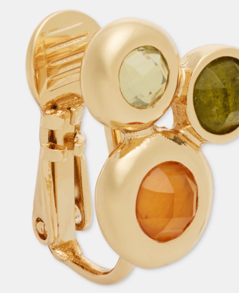 Stone Cluster Clip-On Button Earrings