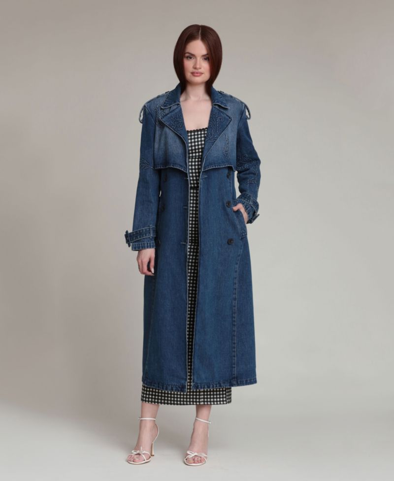 Women's Long-Sleeve Embossed Trench Coat
