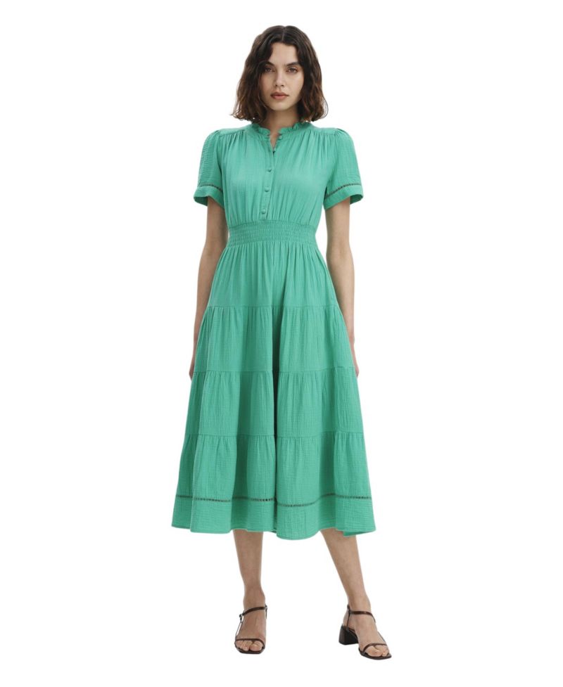 Women's Natalia Tiered High Neck Short Sleeve Midi Dress