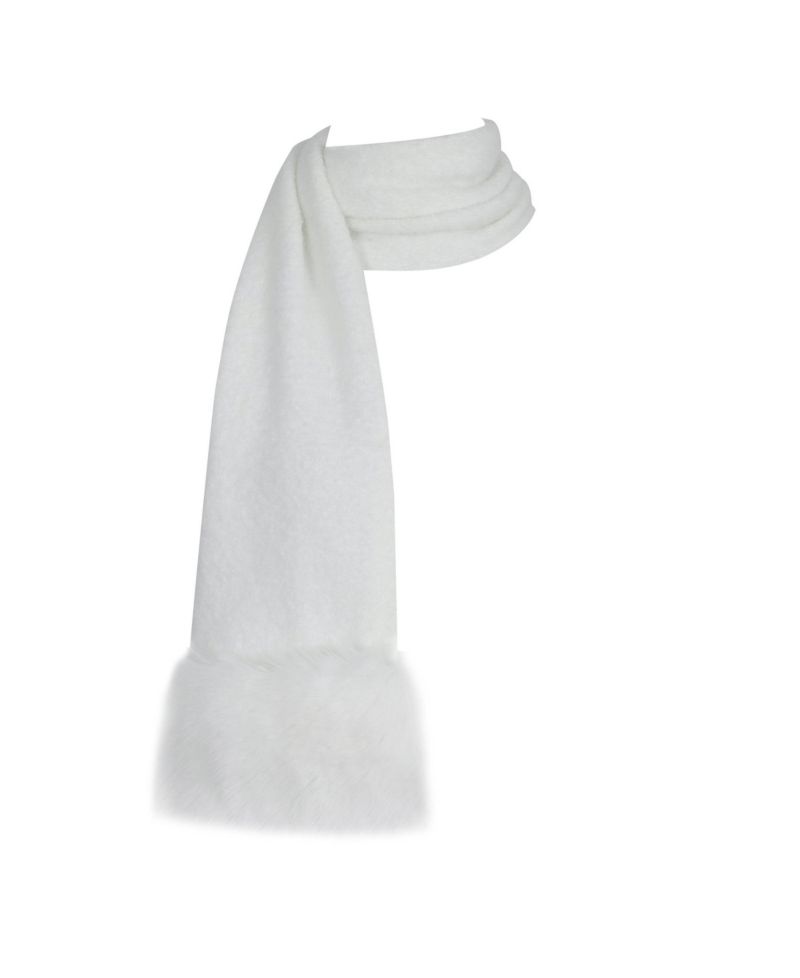 Women Selma White Wool-Blend Ribbed Knit Scarf
