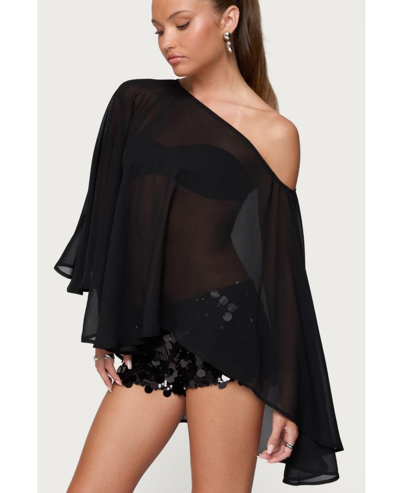 Women's Sheer Chiffon Asymmetric Poncho