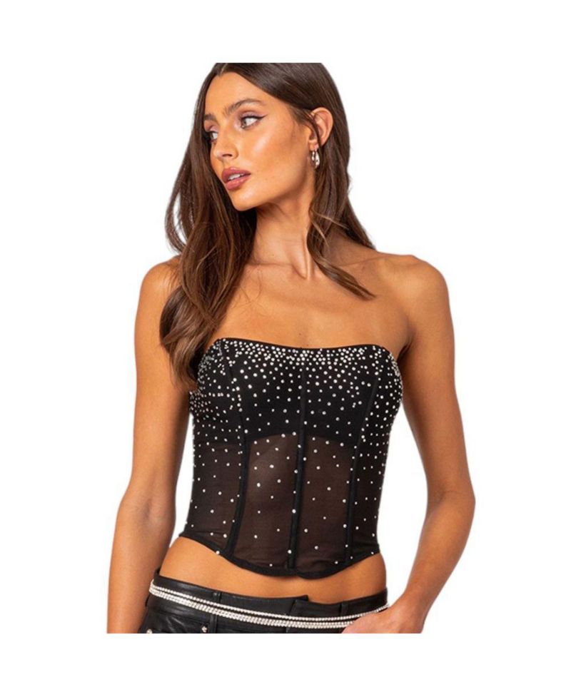 Women's Sheer rhinestone corset top