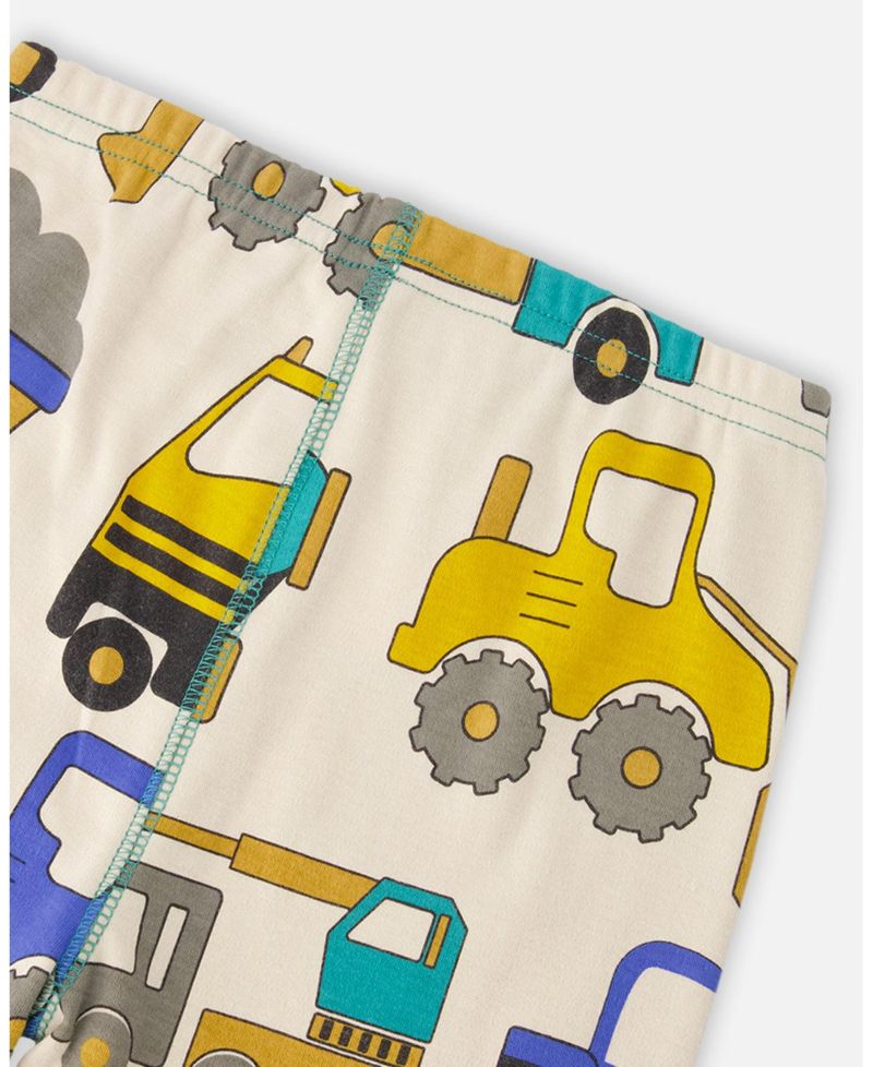 Big Boys Cotton Two-Piece Pyjama Set Beige Truck Print