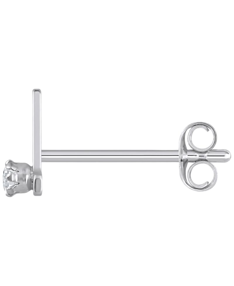 White Topaz Accent Initial Single Stud Earring in 14K Gold (Also Available in 14k White Gold)