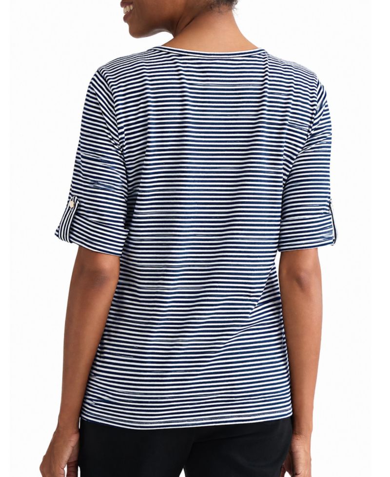 Women's Striped Elbow-Length Roll-Cuff T-Shirt