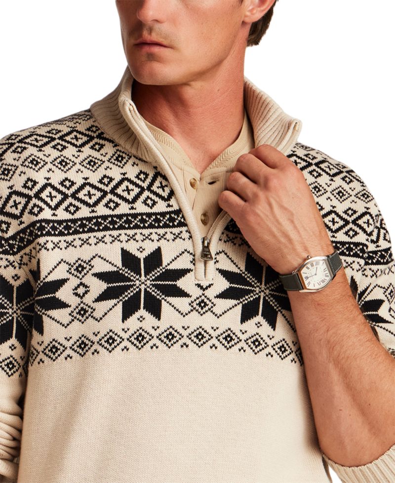 Men's Snowflake Yoke Quarter-Zip Sweater