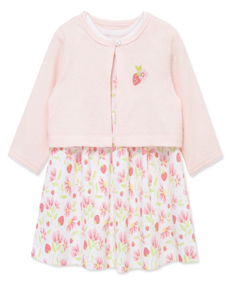 Baby Girls' Short-Sleeve Dress, Cardigan and Diaper Cover, 3-Piece Set