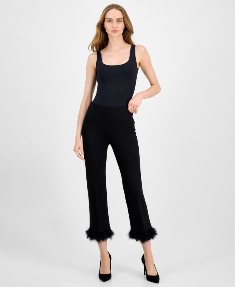 Women's Pull-On Hollywood Feather-Trim-Cuff Pants