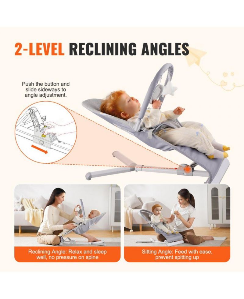 Newborn Baby Bouncer with Rotatable Toy Bar and 2 Reclining Positions