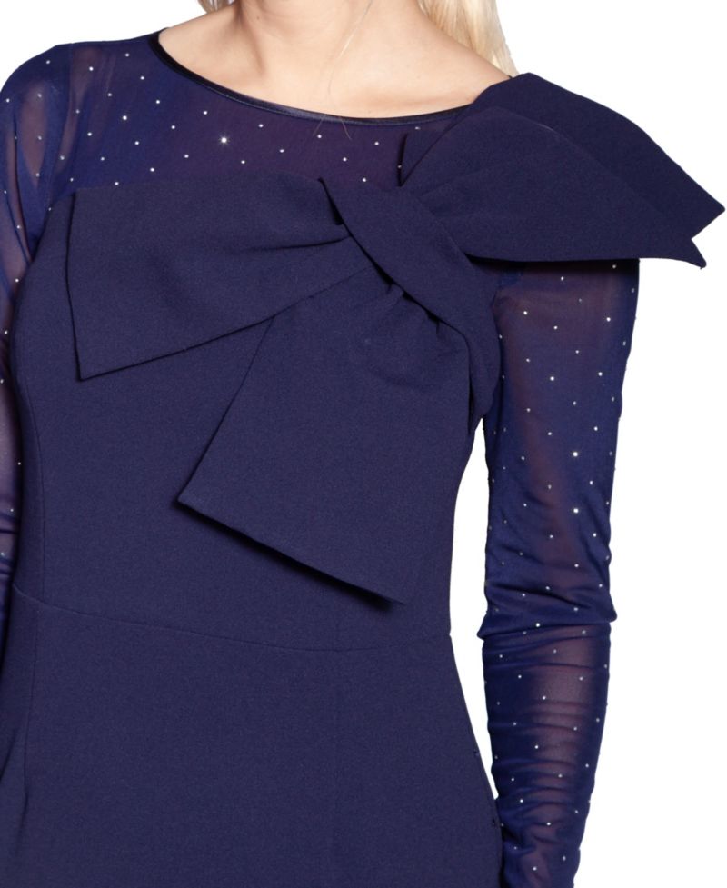 Women's Bow Long-Sleeve Mesh Gown