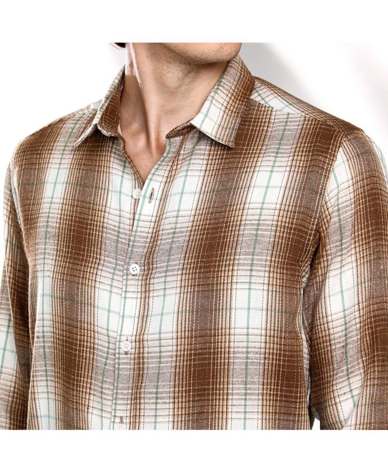 Men's Chocolate Brown & Cream White Ombre Buffalo Check Shirt