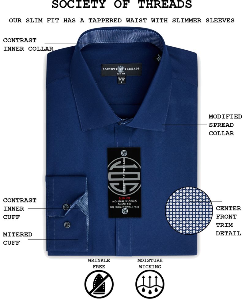 Men's Slim-Fit Non-Iron Performance Solid Dress Shirt