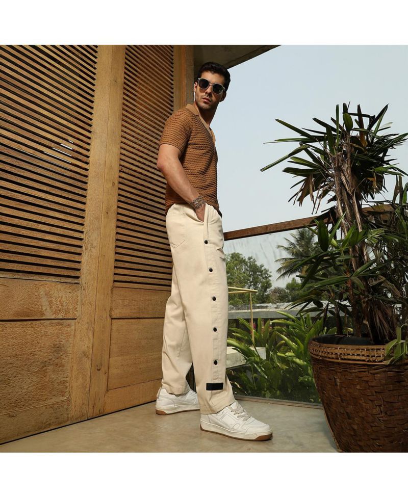 Men's Off-White Side-Snap Straight Trousers