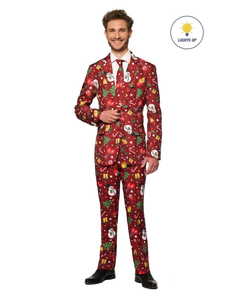 Men's Christmas Suit - Real Light Up Festive Outfit Slim Fit - Green