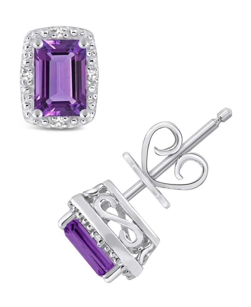 Gemstone and Diamond Accent Stud Earrings in Sterling Silver