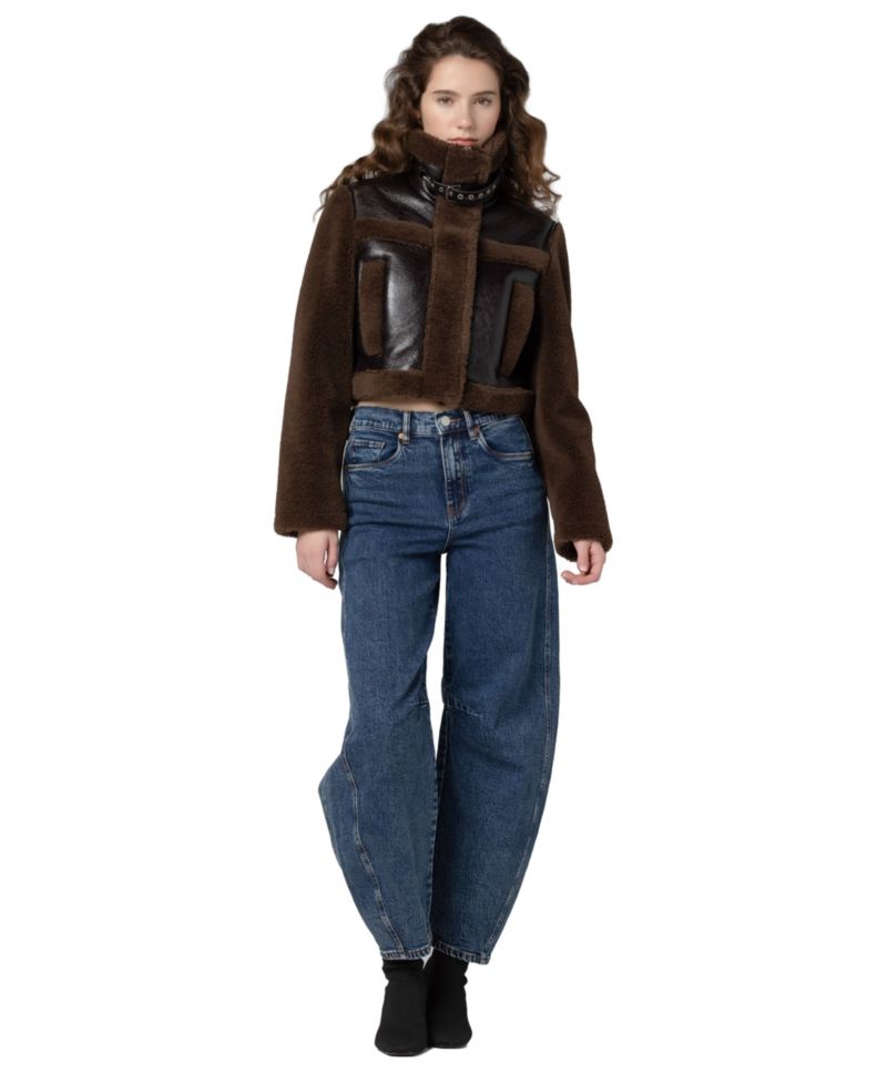 Women's Funnel Collar Cropped Sherpa Jacket