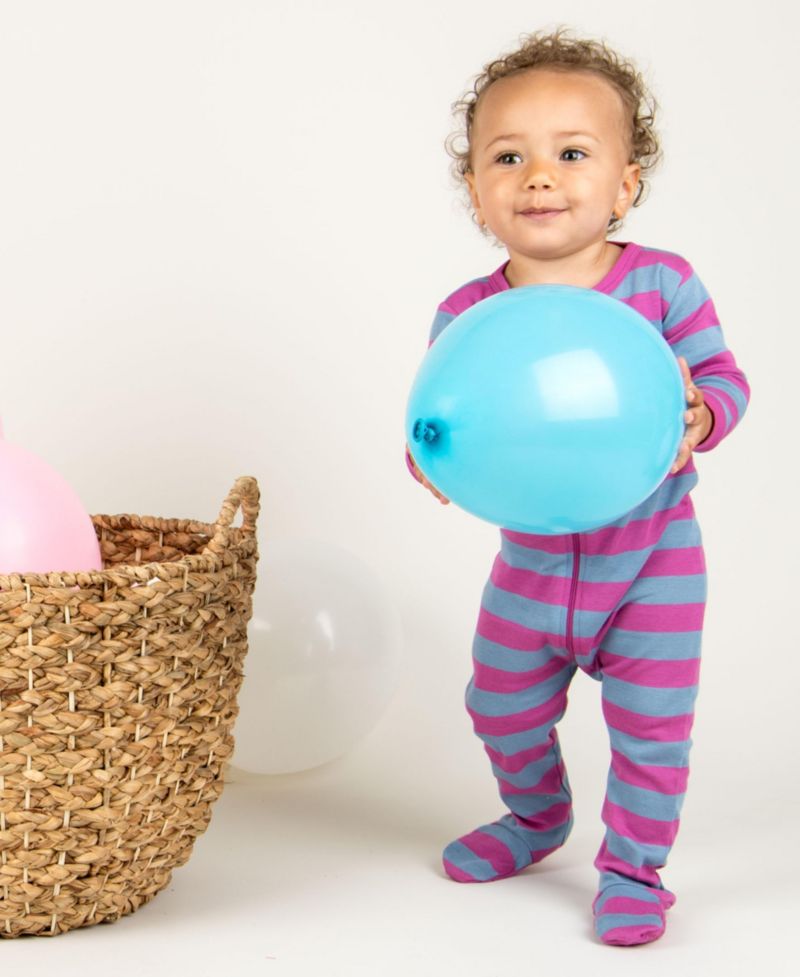 Baby Footed Cotton Striped Holiday Pajamas