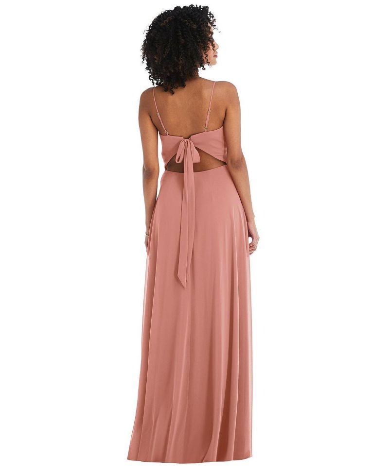 Women's Tie-Back Cutout Maxi Dress with Front Slit