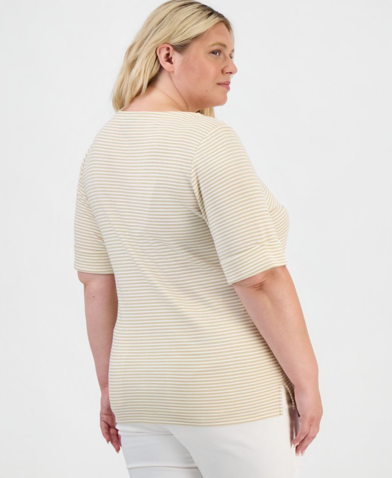 Petite Printed Elbow Sleeve Boatneck Top