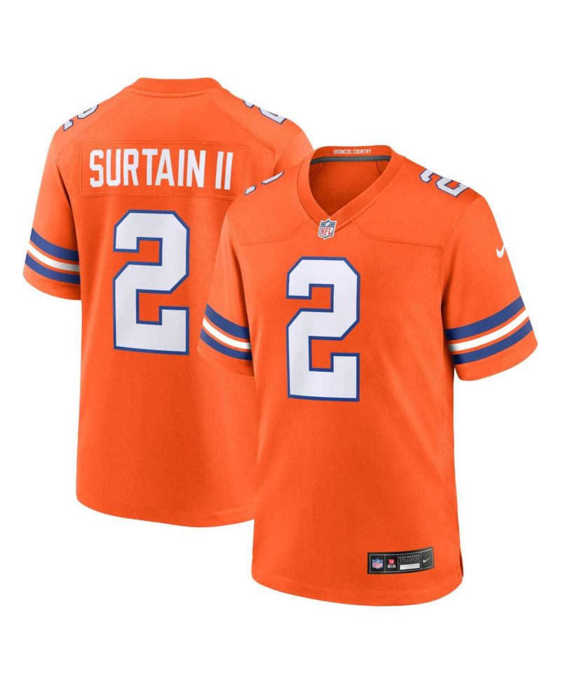 Men's Patrick Surtain II Orange Denver Broncos Mile High Collection 1977 Throwback Player Game Jersey