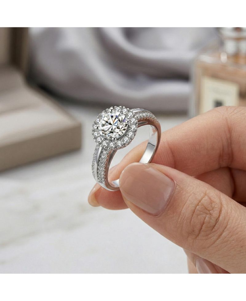 Elegant Sterling Silver White Gold Plated CZ Solitaire Ring