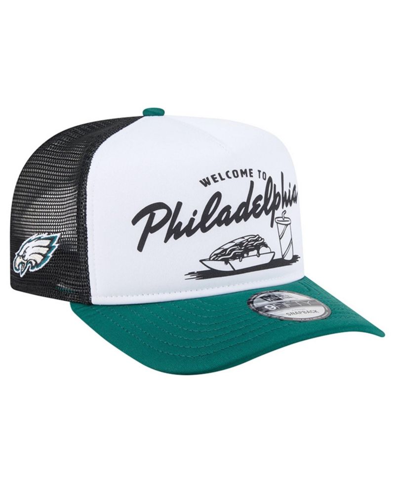 Men's White/Midnight Green Philadelphia Eagles Foodie 9FIFTY A-Frame Trucker Snapback Hat