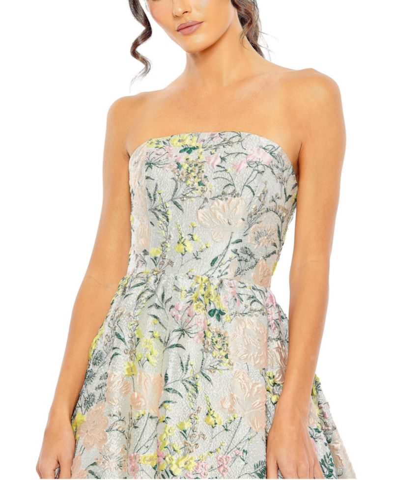Petite Floral Brocade Strapless A Line Gown