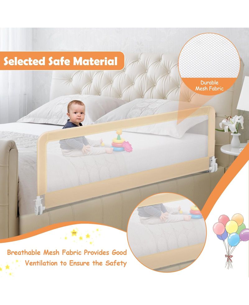 59 Inch Toddler Bed Rail with Safety Strap and Fold Down Mesh Guard