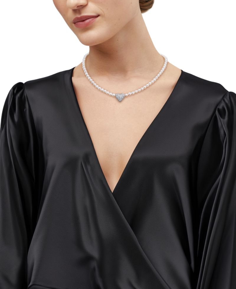Cultured Freshwater Pearl (5-6mm) & Lab Grown Diamond (3/4 ct. t.w.) Heart Pendant Necklace in 14k Gold, 18" + 1" extender