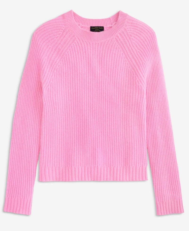 Plus Size 100% Cashmere Shaker Stitch Crewneck Sweater