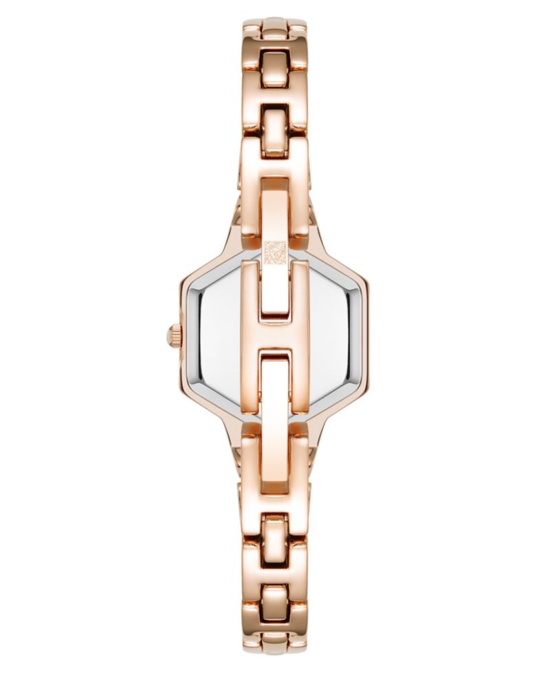 Women's Quartz Petite Hexagonal Rose Gold-Tone Alloy Metal Bracelet Watch, 21mm
