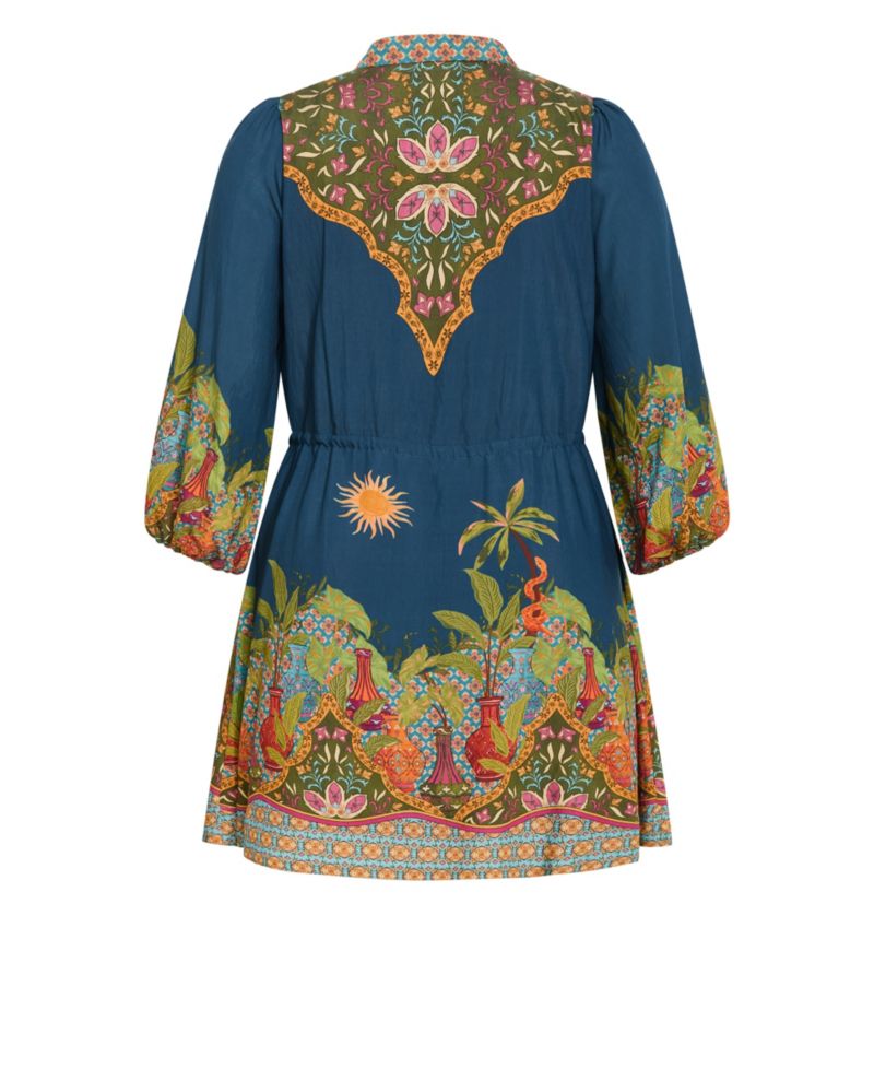 Plus Size Fools Paradise Print Collared Mini Dress