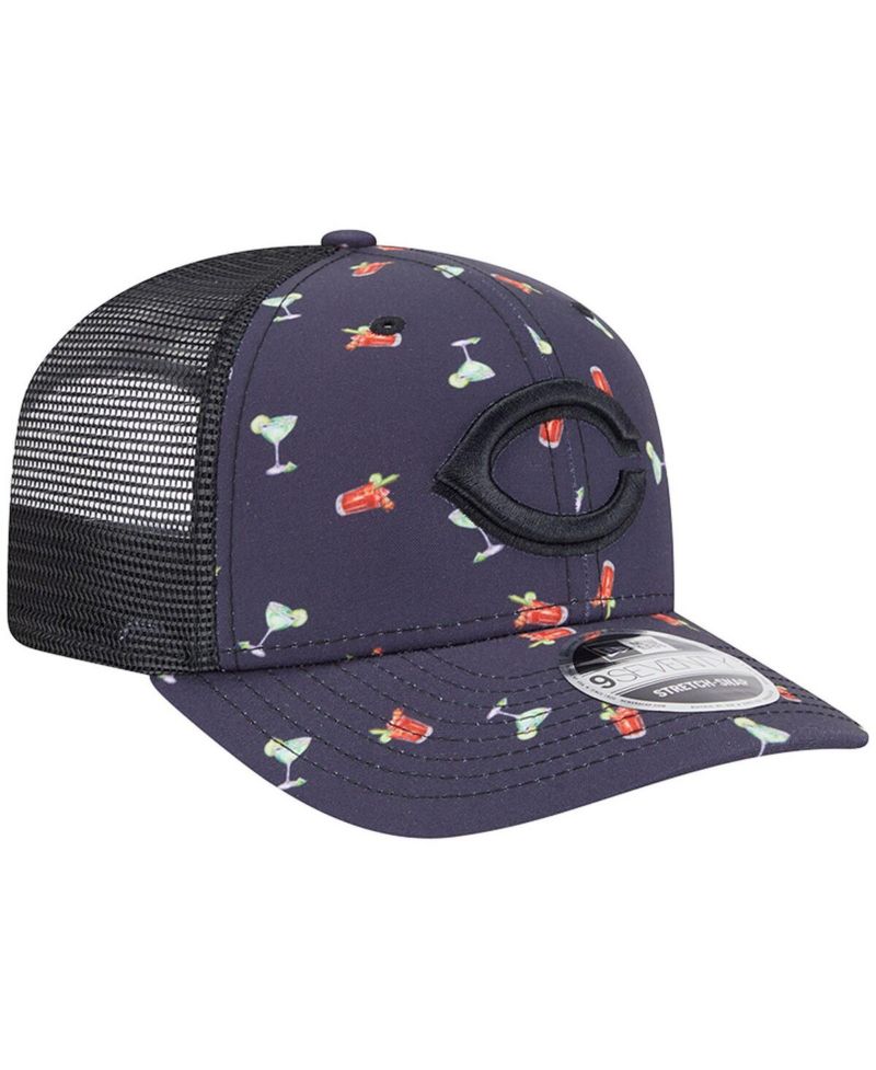 Men's Black Cincinnati Reds Adventure Drinks Pattern 9SEVENTY Stretch-Snap Hat