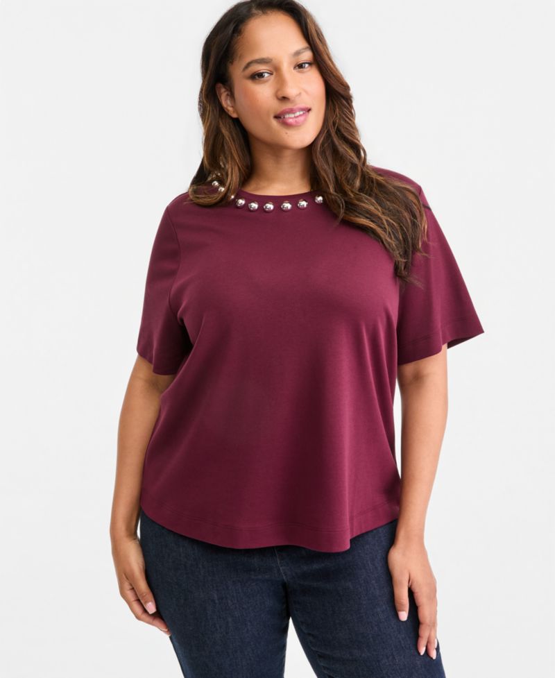 Plus Size Embellished Boxy T-Shirt